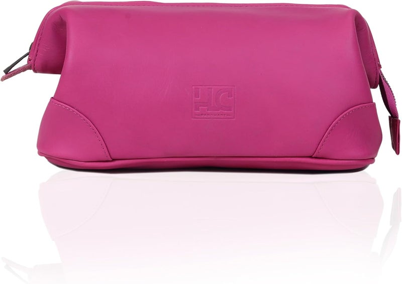 HLC Leather Toiletry Bag for Men Best Gift Premium Genuine Dopp Kit Shaving Kit Organizer Travel Kit Pouch Bag 10 inch Size (Pink) - Image 1